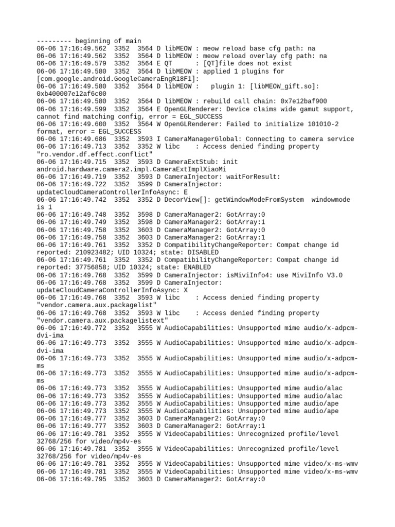 Camera Configuration and Compatibility Logs | PDF | Computing