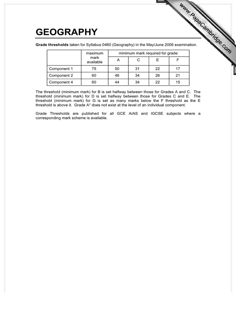 Geography: Grade Thresholds | PDF