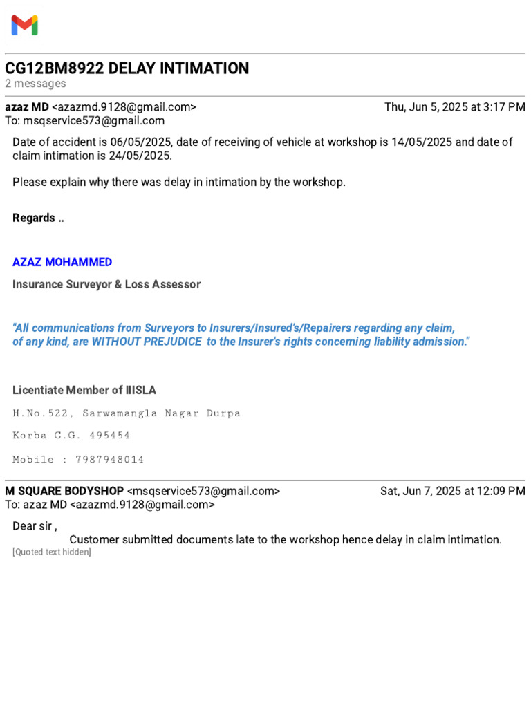 Delay Intimation for Insurance Claim | PDF
