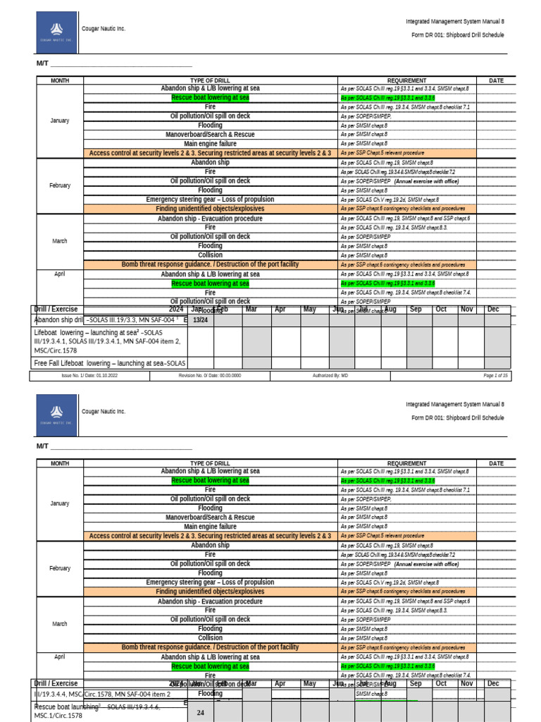 2024 Shipboard Drill Schedule | PDF | Ships | Oil Spill