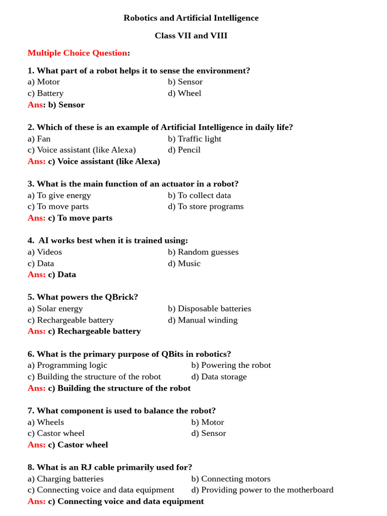 Robotics and Artificial Intelligence.docx 7-8 Class | PDF | Robot ...