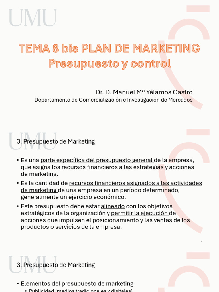 Tema 8 Bis Plan de Marketing - Ppto y Control | PDF | Presupuesto ...