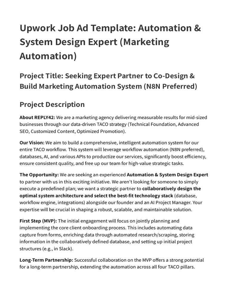 Automation & System Design Expert (Marketing Automation) | PDF ...