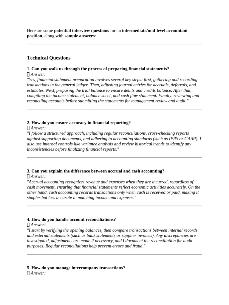 Accountant Interview Questions & Answers | PDF | Accounting | Internal ...