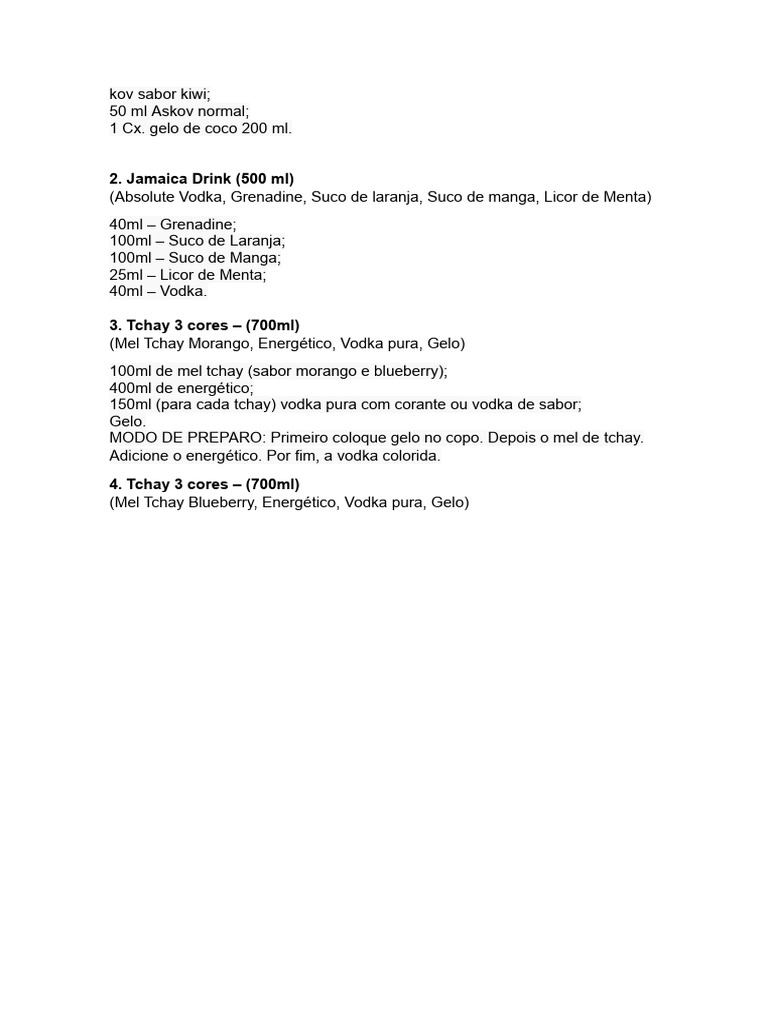 Receitas de Drinks com Vodka e Tchay | PDF