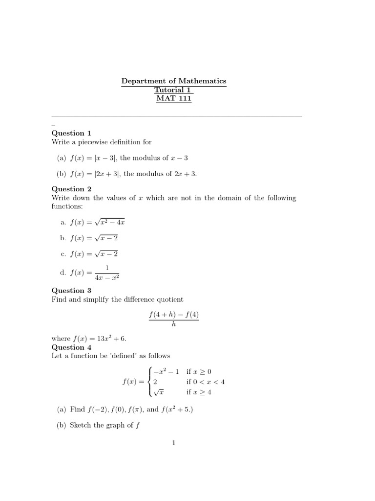 Piecewise Functions and Domain Analysis | PDF