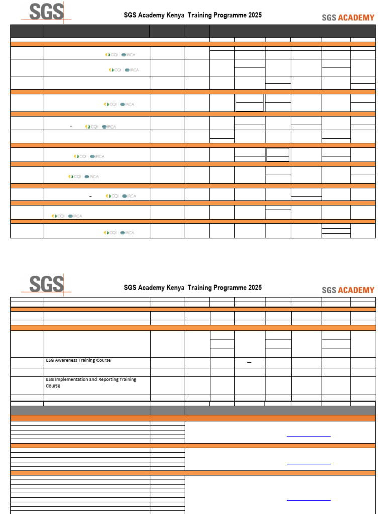 SGS Kenya Training Calendar 2025 | PDF | Hazard Analysis And Critical ...