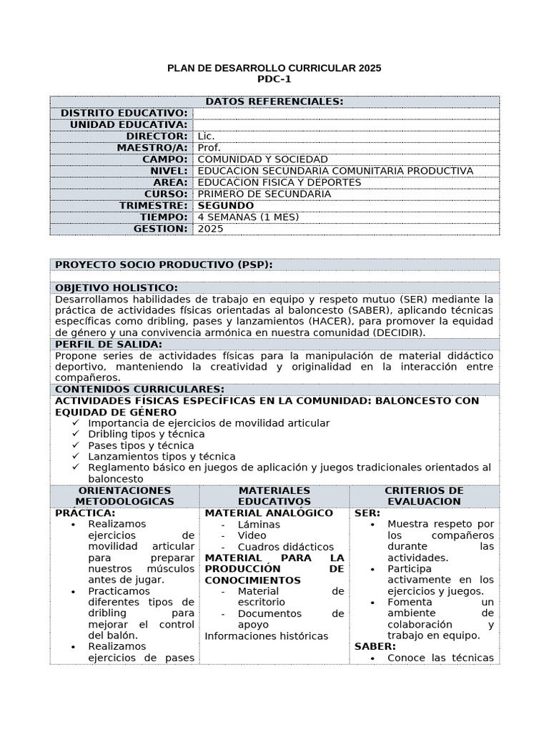 Plan de Desarrollo Curricular 2025 2do Trimestre Elmer Arias | PDF ...