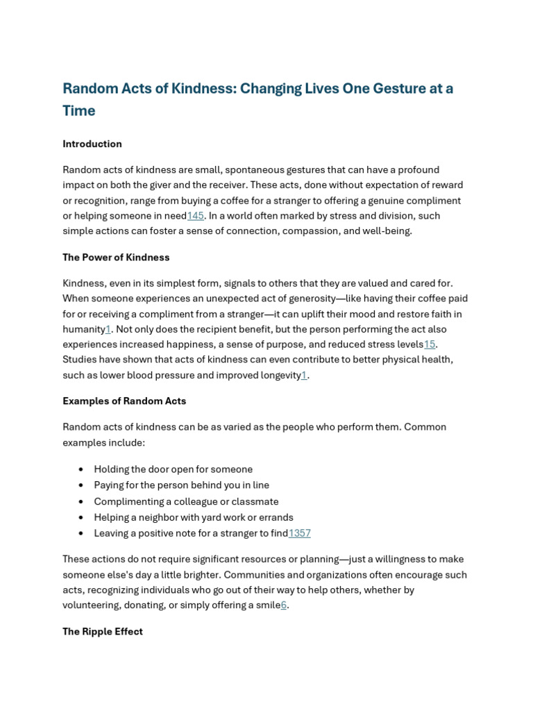 Random Acts of Kindness | PDF | Psychological Concepts | Behavioural ...