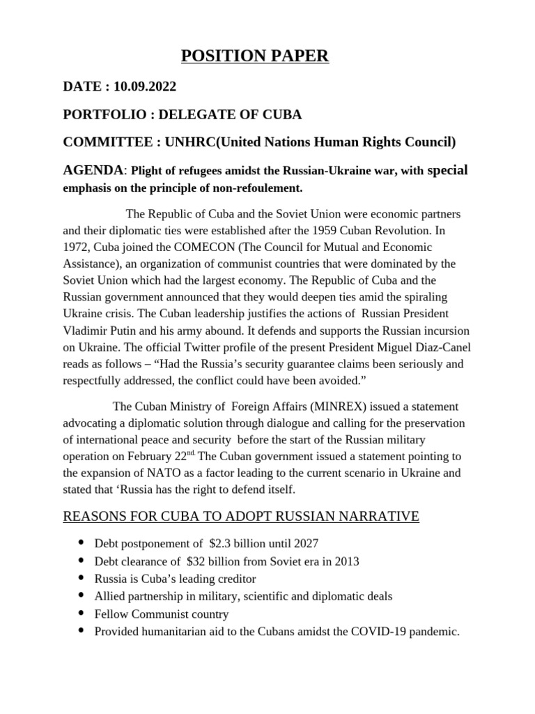Position Paper - INMUN 2022 | PDF
