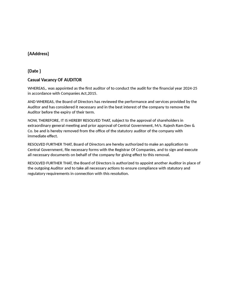 Auditor Removal Resolution Document | PDF