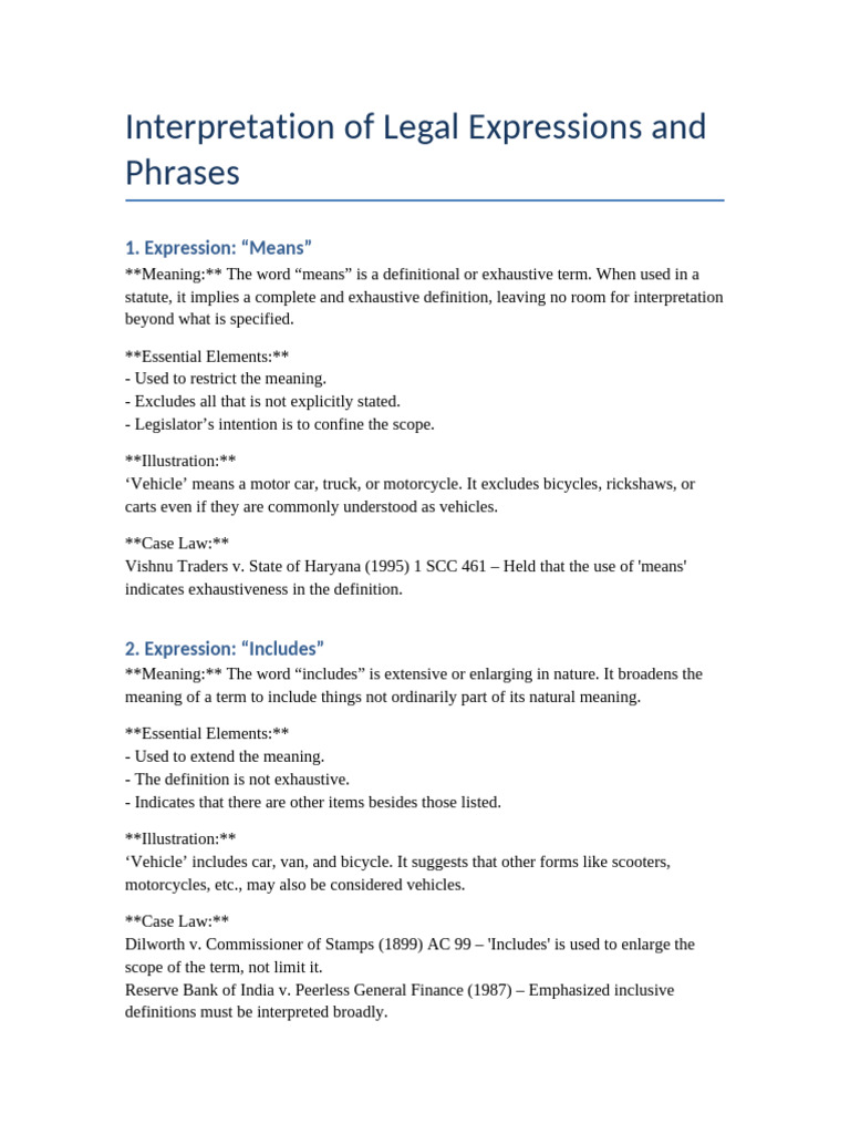 Legal Expressions Under Interpretation of Statutes | PDF | Phrase | Word