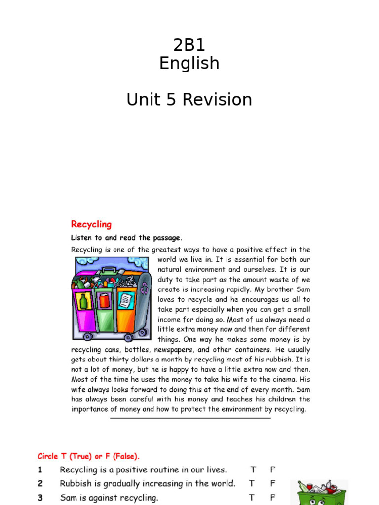2B1 English Unit 5 Revision | PDF