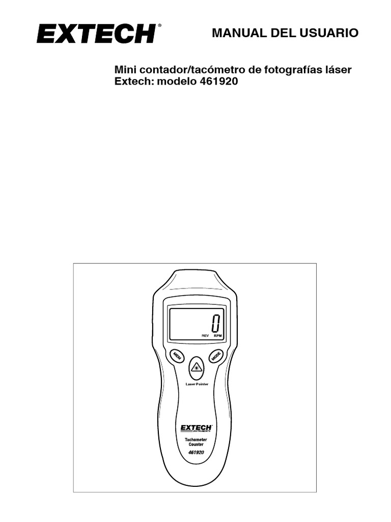 Manual Extech 461920: Tacómetro Láser | PDF | Láser | Electrónica
