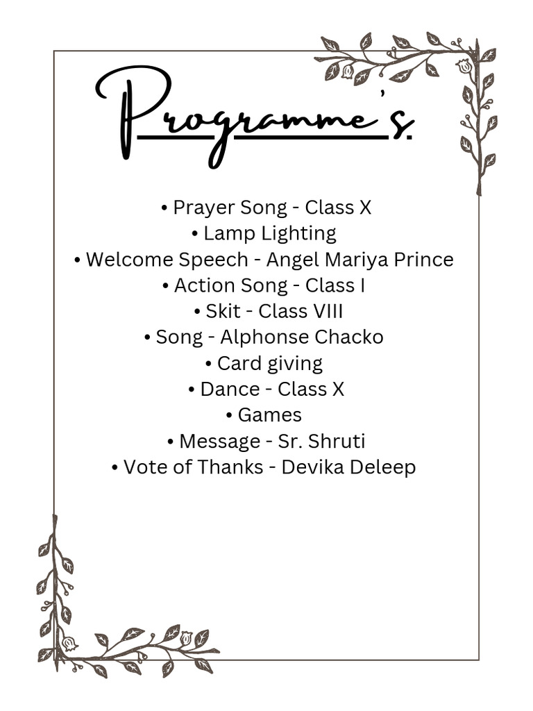 Class X Prayer and Cultural Program | PDF