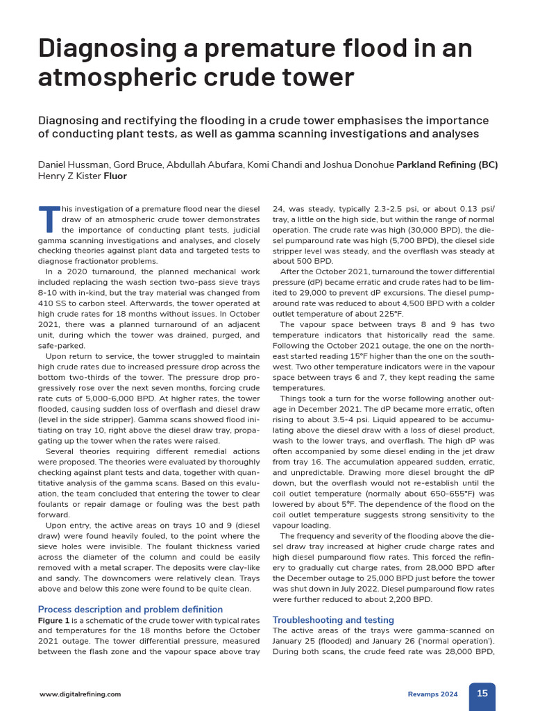 Diagnosing Flooding in Crude Towers | PDF | Pressure | Liquids