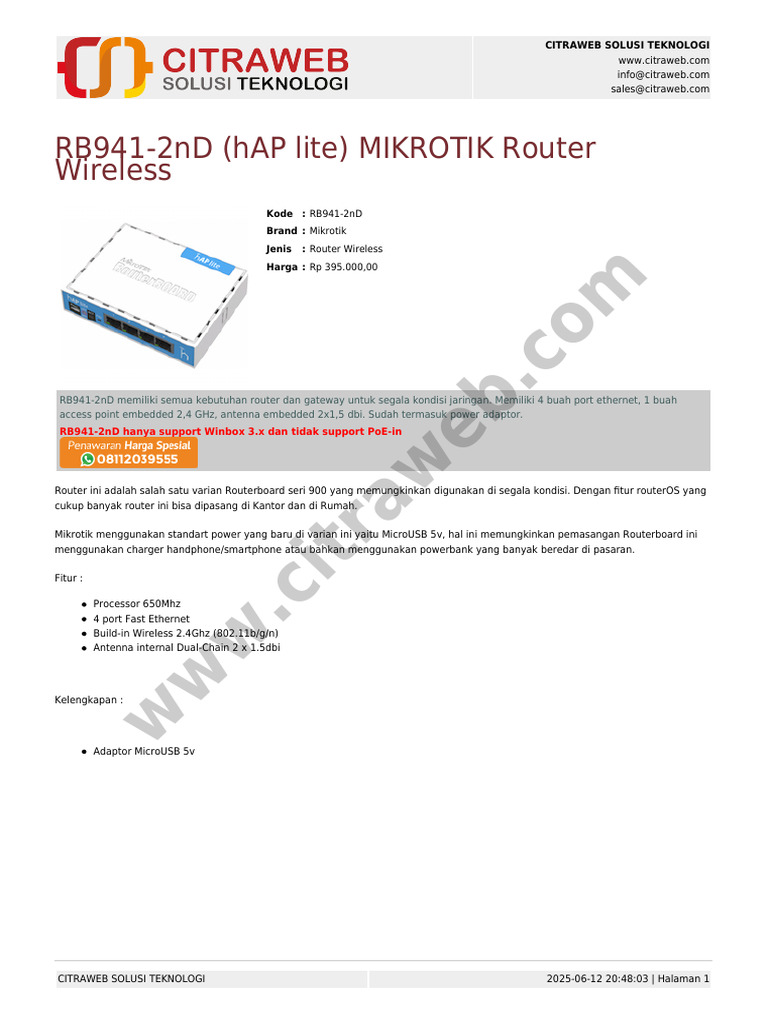 Harga Mikrotik RB941-2nD Terbaru | PDF