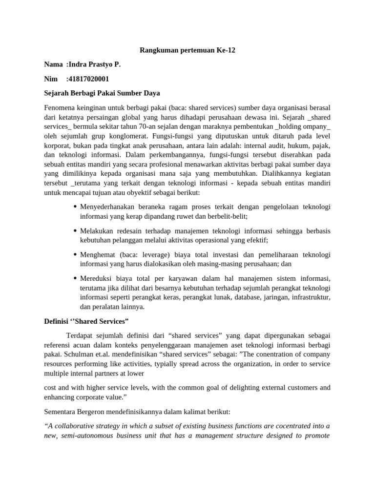 Sejarah dan Model Shared Services TI | PDF