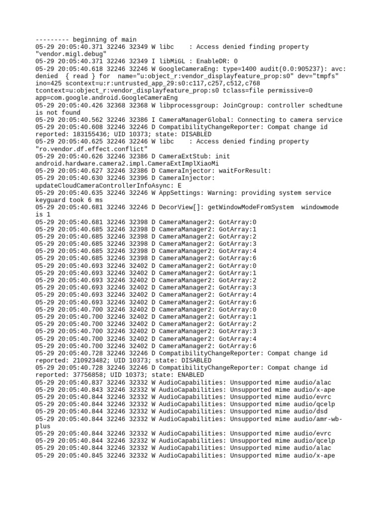 Camera Service Access and Errors Log | PDF | System Software | Computer ...