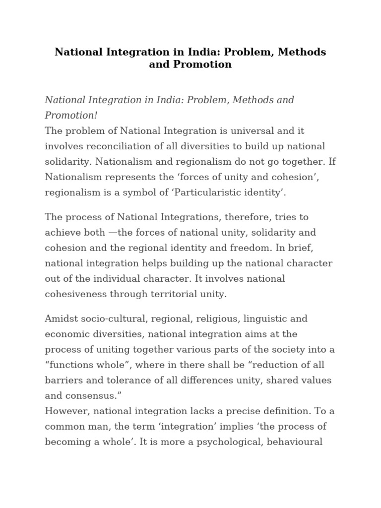 National Integration in India: Challenges & Solutions | PDF