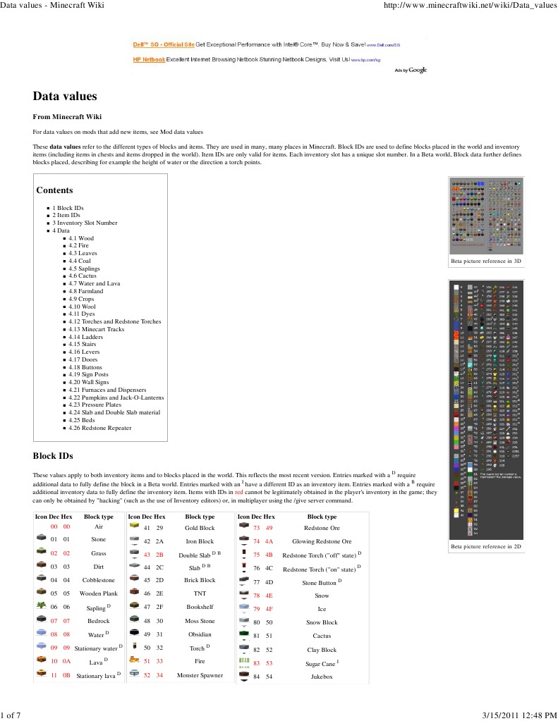 Bedrock Edition data values/Blocks – Minecraft Wiki