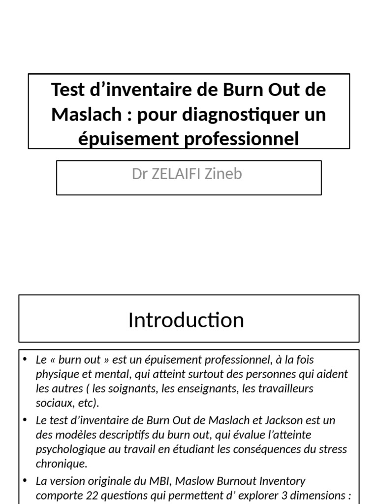Test de Burn Out de Maslach | PDF | Syndrome d'épuisement professionnel ...