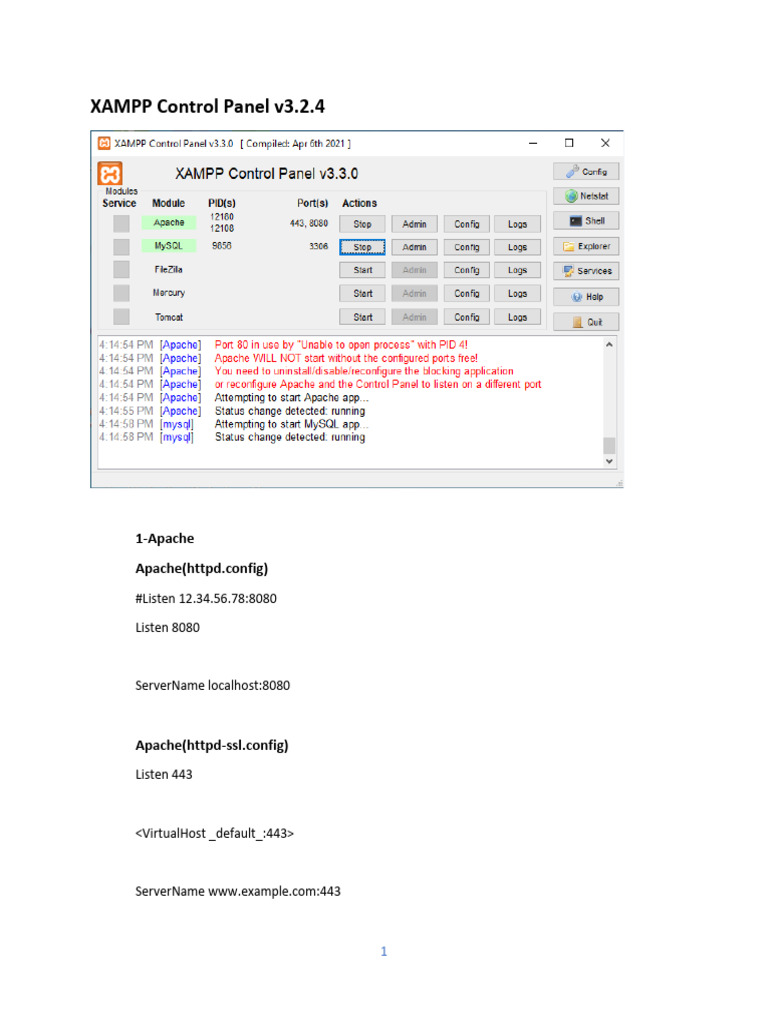 XAMPP Control Panel Configuration Guide | PDF