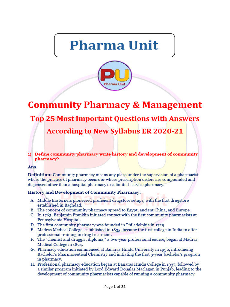 Community Pharmacy & Management Guide | PDF | Medical Prescription ...