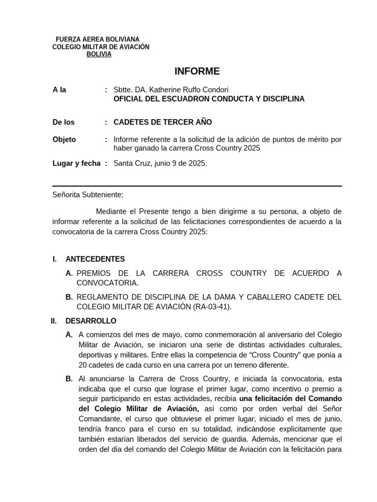 Informe sobre méritos Cross Country 2025 | PDF | Militar