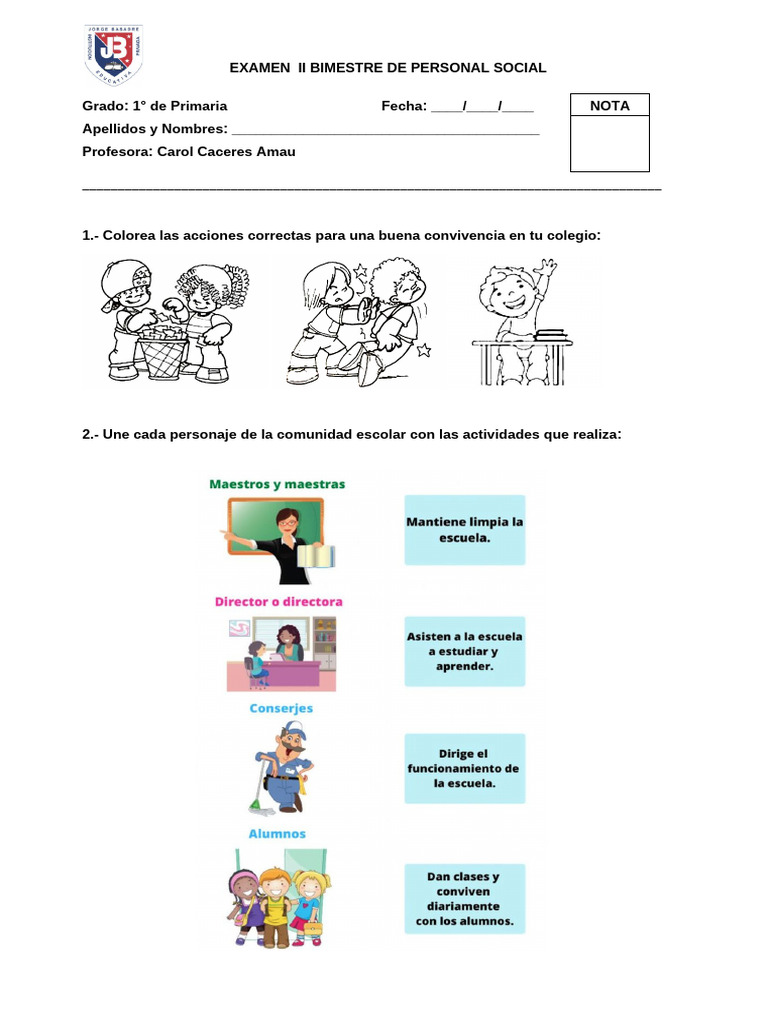 Examen II Bimestre Personal Social | PDF