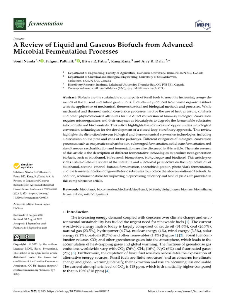 Biofuels from Advanced Microbial Fermentation | PDF | Biofuel | Biorefinery