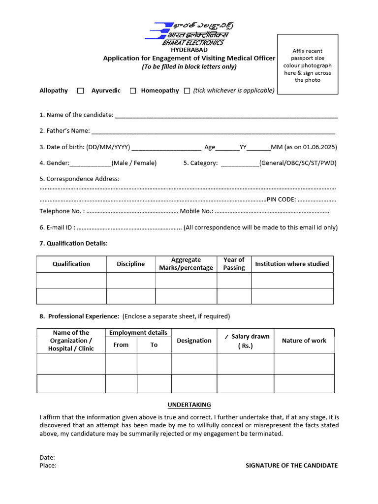 Visiting Medical Officer Application Form | PDF