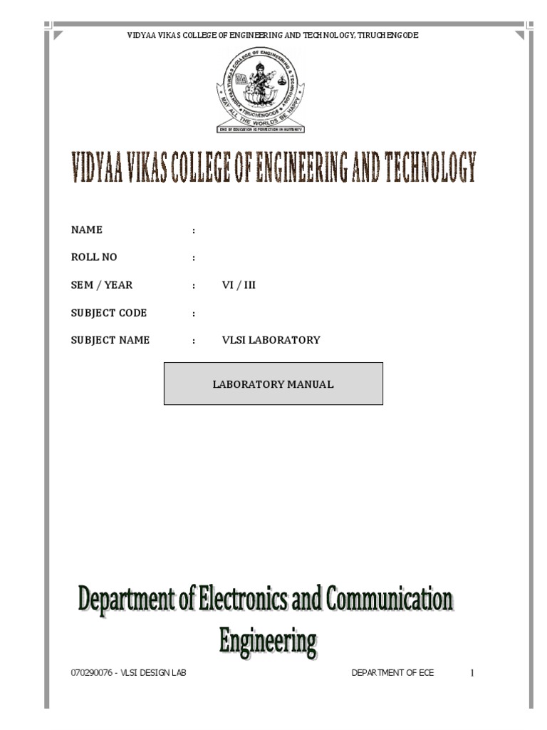 VLSI Lab Manual - Digital Cirucit Design Using VHDL | Vhdl | Hardware  Description Language