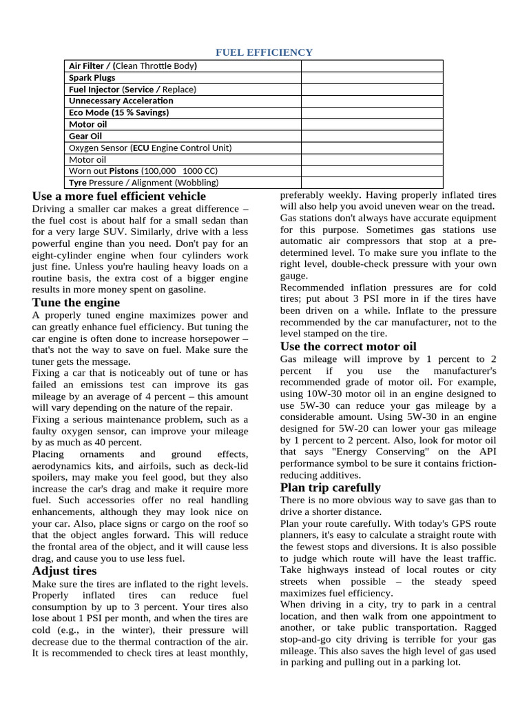 Fuel Efficiency Tips for Drivers | PDF | Fuel Economy In Automobiles ...