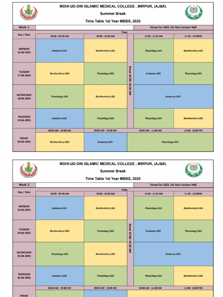 TimeTable Summer Break | PDF