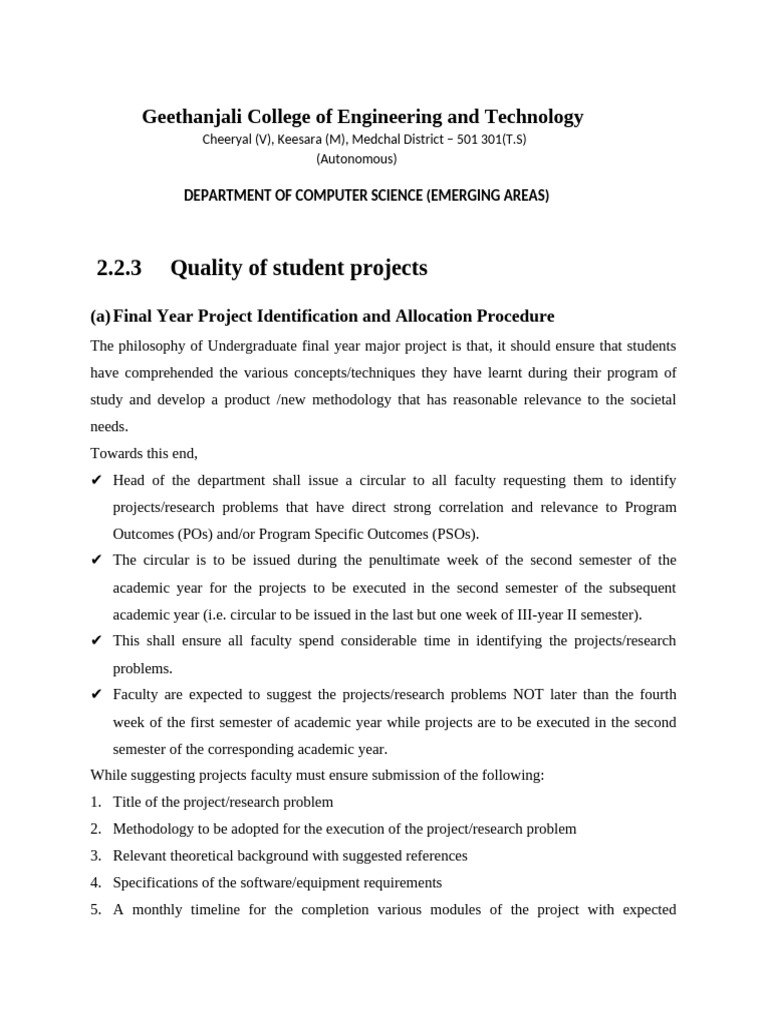 Quality of Student Projects | PDF | Science