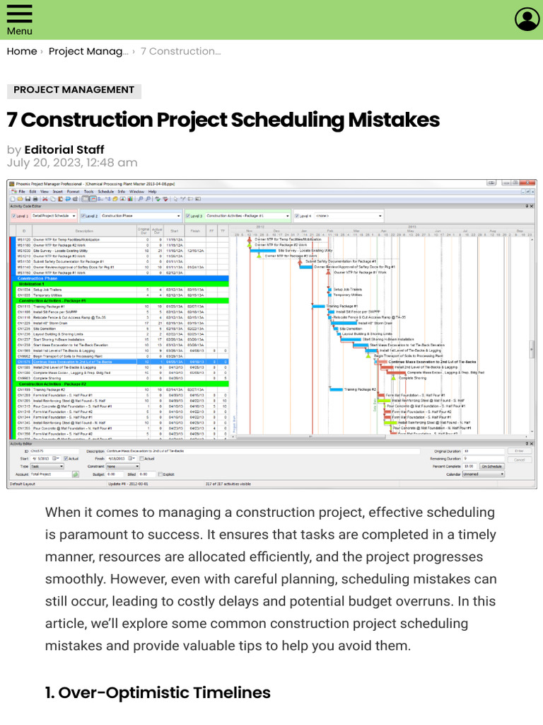 Avoiding Construction Scheduling Mistakes | PDF | Project Management | Risk