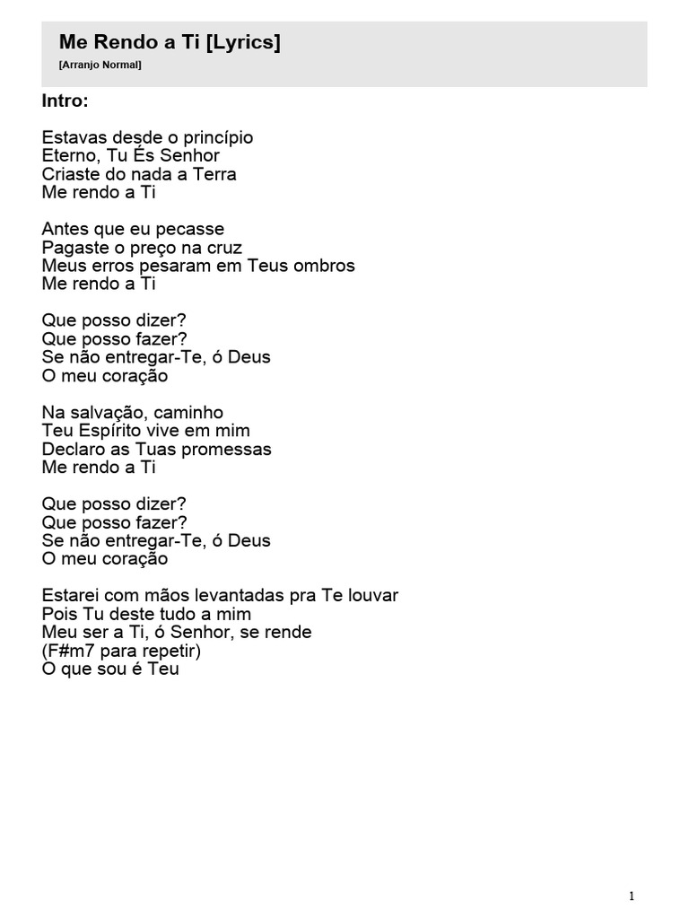 Me Rendo a Ti - Letra e Arranjo | PDF