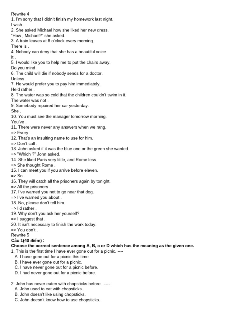 Rewrite, Question Tag, V-Ing, To Verb On Vao 10 | PDF