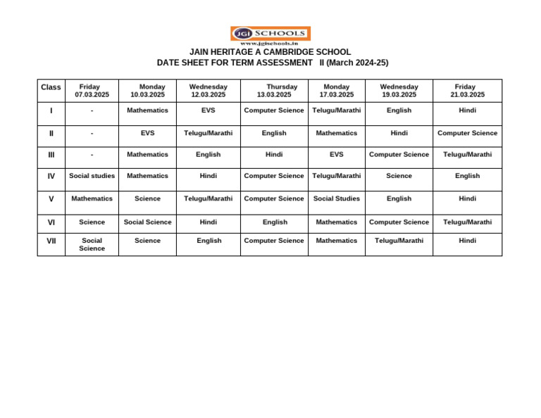 Timetable for TA-II 2024-25 | PDF