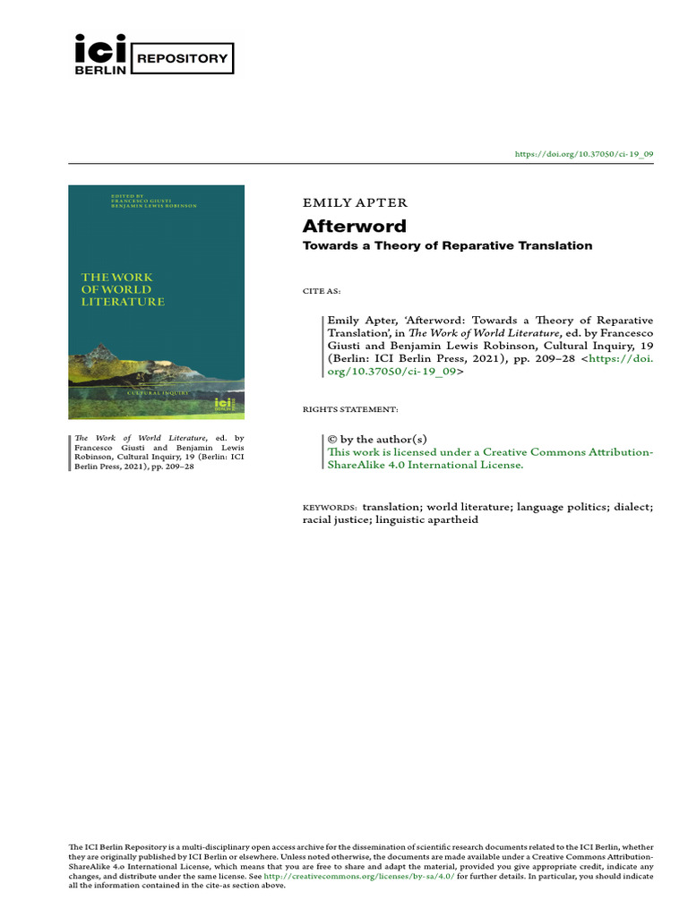 Reparative Translation in World Literature | PDF | Human Communication ...