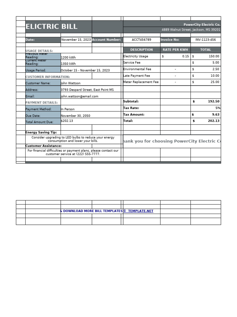 Electric Bill Template | PDF