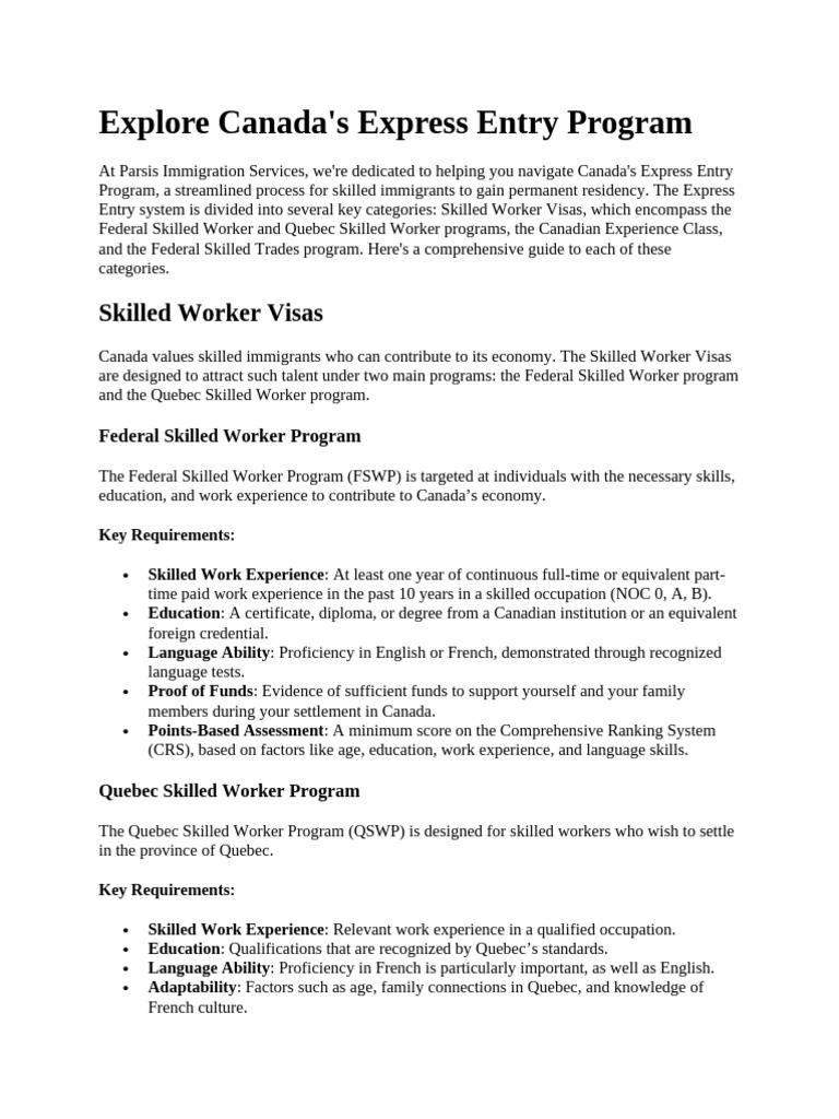 Express Entry | PDF | Skilled Worker | Quebec