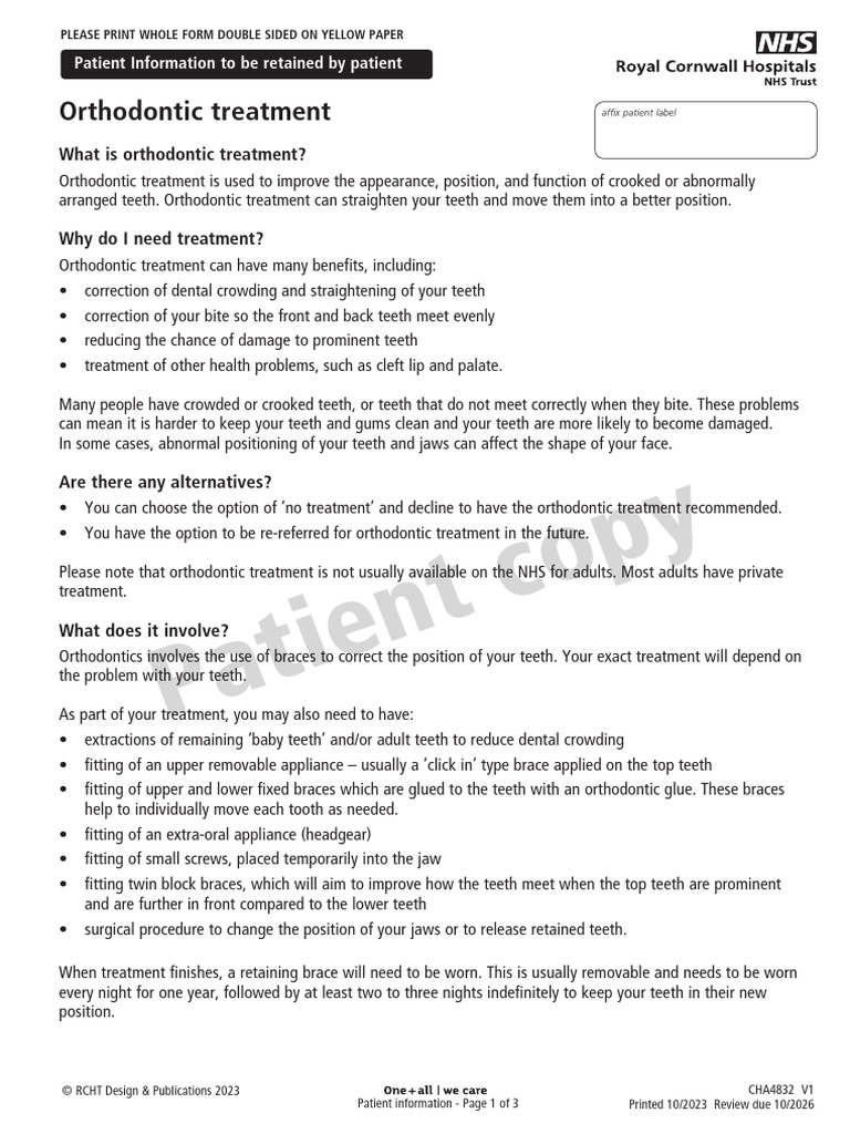 Orthodontic Treatment Patient Guide | PDF | Orthodontics | Dentistry