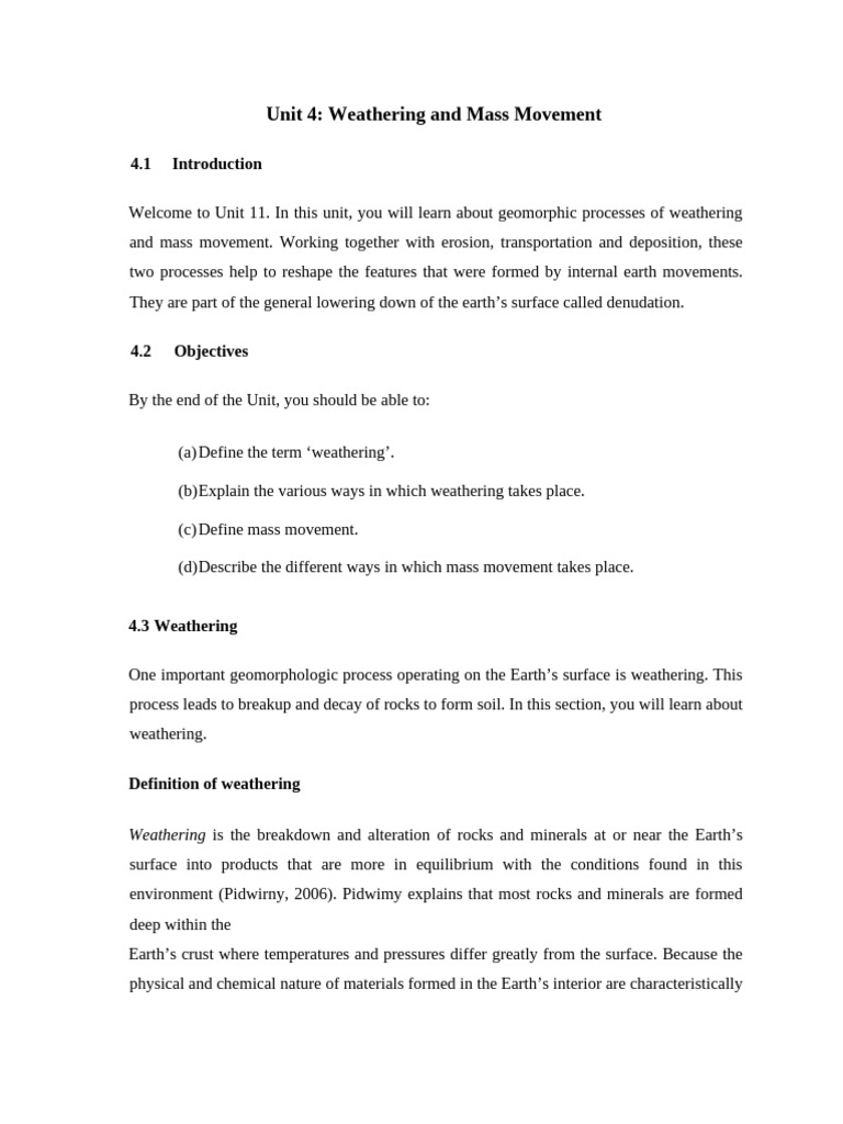 Weathering and Mass Movement Processes | PDF | Weathering | Soil