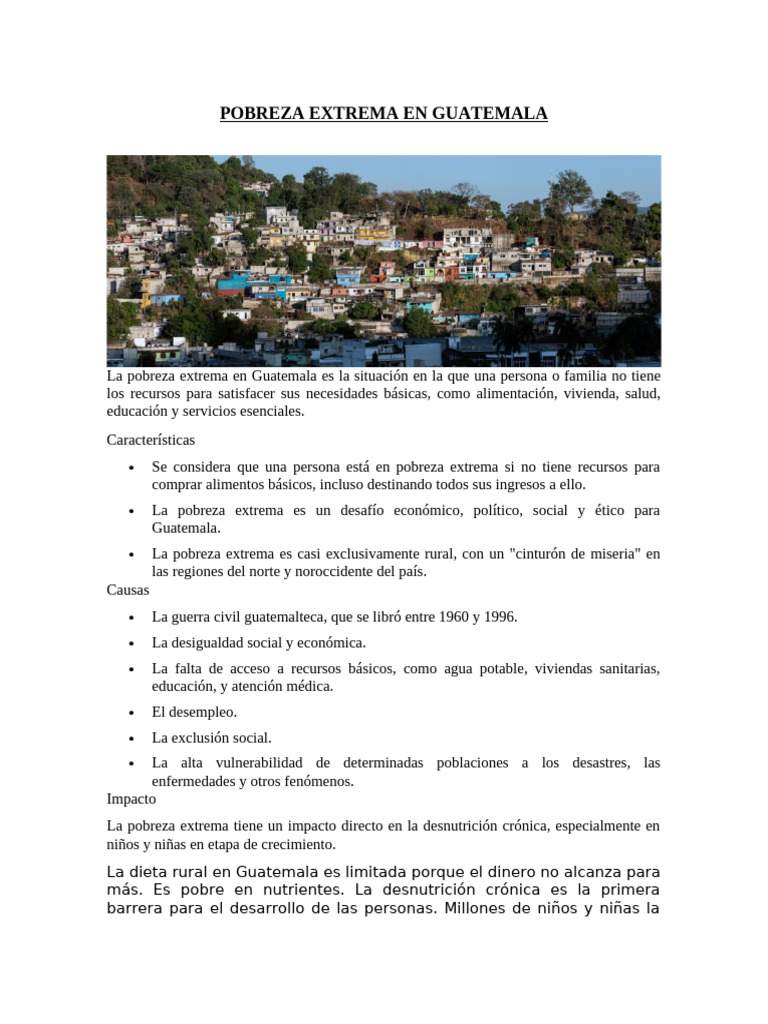 Pobreza extrema en Guatemala: causas y consecuencias | PDF | Pobreza ...
