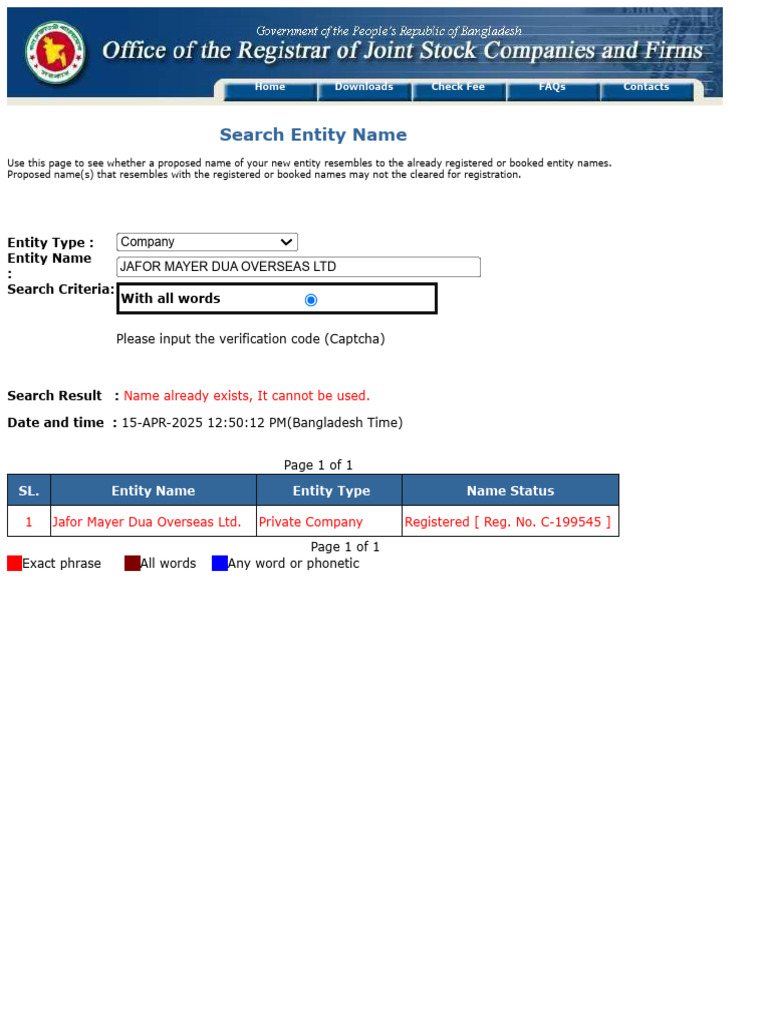 RJSC Name Search Results for JAFOR MAYER DUA | PDF