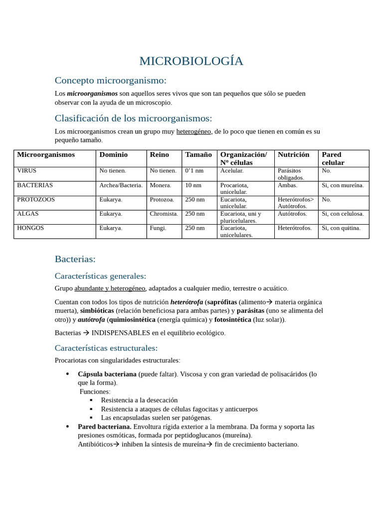 Clasificación y características de microorganismos | PDF | Las ...