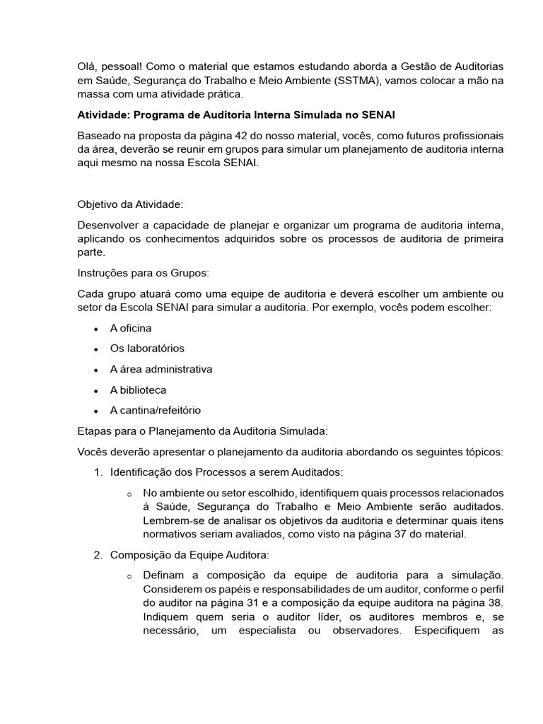 Planejamento de Auditoria Interna SSTMA | PDF | Planejamento ...