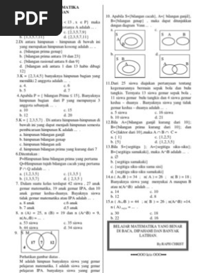 Soal Himpunan Kelas Vii